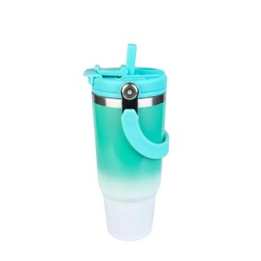 Imagem de Copo Térmico com Canudo Tampa e Alça 900ml, Cops Garrafas Termico para viagem vácuo dupla camada aço inoxidável, Caneca Termica Cafe Água Chá,Presente, Fitness Barganha Mix (p2002Verde Água)