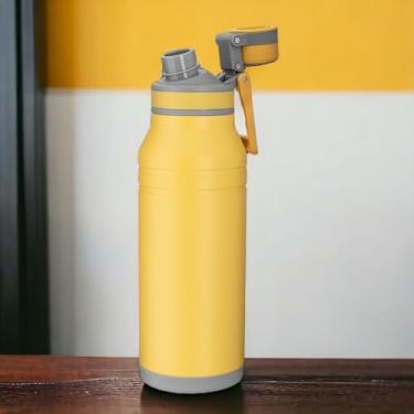 Imagem de Garrafa Térmica de Aço Inox com Alça e Bico, Amarela, 1,2 Litros, Tampa Rosqueável