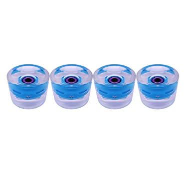 Imagem de Rodas de skate flash LED 70 mm - material PU, reduz a vibração, durômetro de 80 A - perfeito para esportes de parque e patinação de rua em cruzeiro - azul claro e roxo