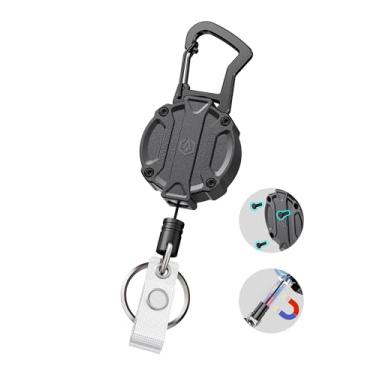 Imagem de Autonomier 1 chaveiro retrátil resistente, corpo embutido inquebrável com cordão Dyneema de 77,5 cm, suporte tático para crachá de identidade, clipe mosquetão com fecho magnético seguro para homens
