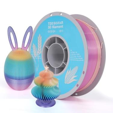 Imagem de TECSONAR Filamento de impressora 3D Silk Rainbow PLA, carretel de 1 kg (1 kg) PLA de 1,75 mm, material de impressão 3D de mudança rápida de cor, PLA multicolorido, filamento gradiente para a maioria