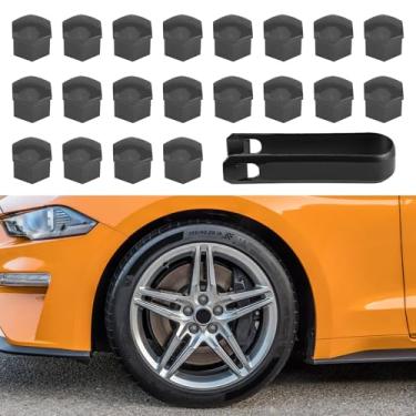 Imagem de HQRNYP 20 peças de tampas de porca, tampa de porca de roda, tampas de parafuso de pneu hexagonais de plástico de 17 mm com conjunto de ferramentas de remoção, acessórios de carro tampas de parafuso de