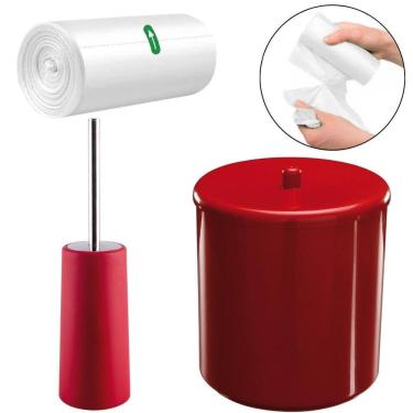 Imagem de Lixeira 6L Vermelha + Escova Sanitária + Refil 70 Sacos