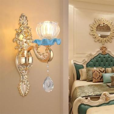 Imagem de Luminária de parede contemporânea de cristal para interiores, estilo europeu, luxuosa, com LED, para decoração de sala de estar, quarto, escritório, quarto modelo, hotel, casa de campo, corr