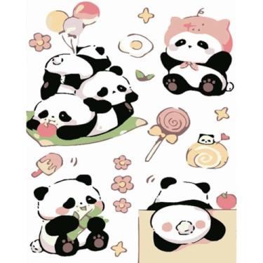 Imagem de YiLUAN Kit de tela Paint by Numbers para adultos iniciantes com tela emoldurada, 40,6 cm L x 51 cm A pintura em tela número animal kits de pintura de artista - Panda