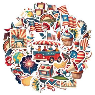 Imagem de 50 peças adesivos patrióticos do Dia da Independência Cultura Americana do Patriotismo Adesivo de PVC Adesivos Patrióticos Brinquedo para Laptop Motocicleta Bagagem Telefone DIY Laptop Scrapbook