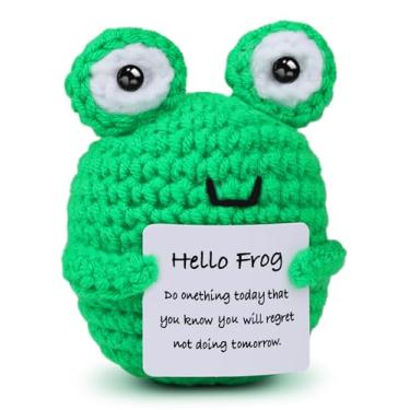 Imagem de Xotauoeu Mini Positive Crochet Frog Desk Buddy, Handmade Office Decor with Motivational Card, Mini Stress-Relief Gift for Women, Men, Birthday, Nurse, Teachers, Retirement Gifts