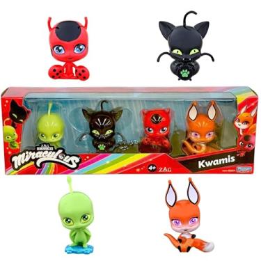 Imagem de BANDAI Miraculous Ladybug and Cat Noir Kwami Surprise - Pacote de 4 figuras Kwami no interior, brinquedos milagrosos de Kwami misteriosos colecioná-los todos | Figuras milagrosas de Kwami com