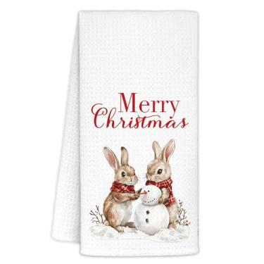 Imagem de Yhtrg Toalhas de mão Merry Christmas, toalha de prato de mão de coelho 40 x 61 cm para acessórios de banheiro de cozinha, presentes para amantes de coelho para crianças, homens, mulheres, decoração de