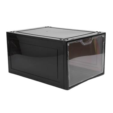 Imagem de Fockety Caixa de Armazenamento de Sapatos de Acrílico Transparente, Recipiente Empilhável à Prova de água à Prova de Poeira para Chapéus de Tênis, Com Fivela de Vedação Segura e Bordas (Preto