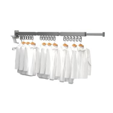 Imagem de Hhsdyl Varal Suspenso para Roupa, Secador Dobrável Portátil, Vara Telescópica de Secagem de Roupa Montada na Parede, Varal Invisível para Interior/Exterior,Gray,three folds