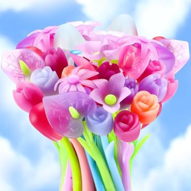 Imagem de Tenare Pacote com 18 canetas de flores que mudam de cor, canetas de tinta de gel florais criativas, canetas esferográficas coloridas rosa, primavera, tulipa e cogumelo, para presente de papelaria em