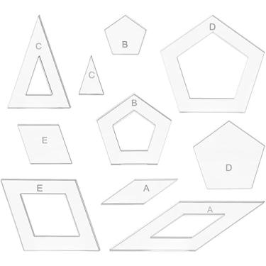 Imagem de 10 estilos de modelo geométrico para máquina de costura, régua de máquina de costura acrílica, modelo de roteador de placa de pressão transparente para artesanato de corte de retalhos manuais DIY