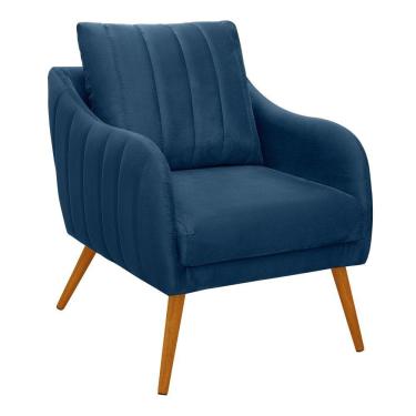 Imagem de Poltrona Salem Veludo Pés Palito Castanho Cor Azul Marinho