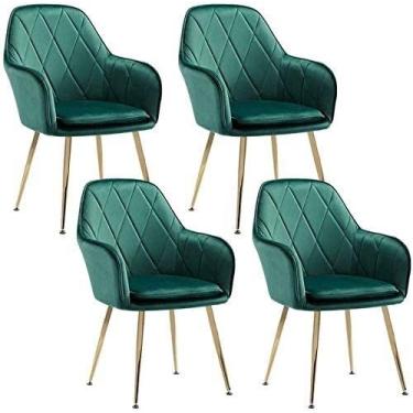 Imagem de Conjunto de cadeiras de jantar – Cadeiras de canto de cozinha, cadeiras de jantar de veludo de cozinha, conjunto de 4 cadeiras de sala de estar com pernas de metal, apoios de braços e encostos para