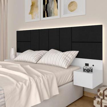 Imagem de Cabeceira Suspensa Cama Queen Com Led Malibu Bran/preto - M. Arapongas Branco/preto 06