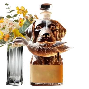 Imagem de Garrafa de licor de vidro – Garrafa de vidro Hound Whisky Decantador | Recipiente hermético Suporte de álcool, estatuetas colecionáveis decoração de mesa para homens Tequila Vinho Brandy Vodka