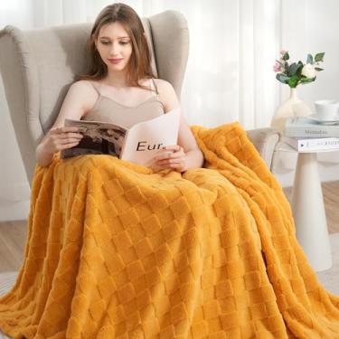 Imagem de Zyrah Mantas supermacias para sofá cobertor de lã leve decorativo felpudo aconchegante para sofá cadeira cama (B-amarelo, solteiro (152 x 203 cm))