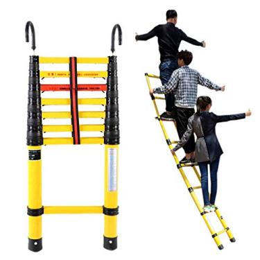 Imagem de OKUOKA Escadas, escada telescópica dobrável resistente com ganchos e Laod 150 kg, escadas de teleextensão não condutoras para sótão e edifícios ao ar livre/4,5 m/14,7 pés