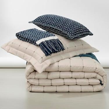 Imagem de Kit Enxoval Colcha Cobreleito Queen Dupla Face Lavive Diana Percal 200 Fios Peseira Almofada 5 Peças (Azul Petróleo)