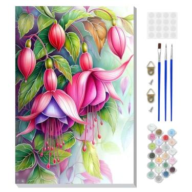 Imagem de DOMROM Kit de pintura emoldurada por números para adultos iniciantes com cavalete de madeira, kit de pintura de flores DIY por número em tela, kits de pintura a óleo DIY para decoração de parede de