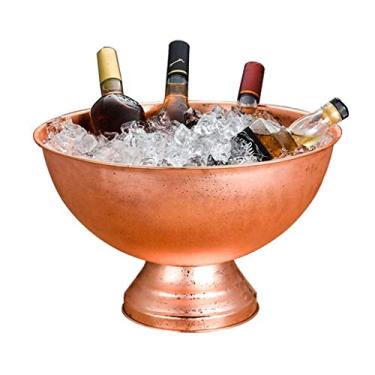 Imagem de Balde de gelo de champanhe de aço inoxidável Coloque uma tigela grande de gelo Wine Bar Balde de gelo 13,5L (Cor: Ouro) (Laranja)