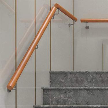 Imagem de SENNIAN Corrimão de pinheiro (0,3 m - 6 m) - Kit completo Trilhos de escada de madeira redondos, alças antiderrapantes interiores do loft da vila, cerca de corredor de acesso familiar (tamanho: 900 m)