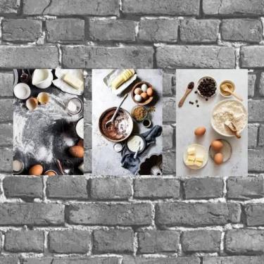 Imagem de Kit 3 Placas Parede Ingredientes Cozinha 18X27Cm - Quadros On-Line