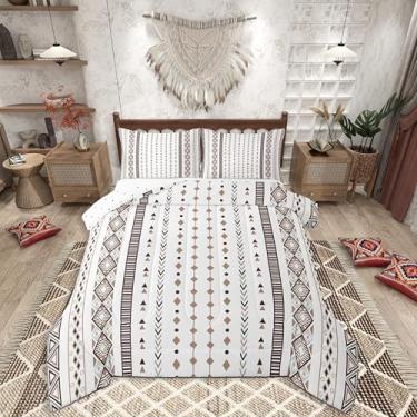 Imagem de jejeloiu Conjunto de edredom ocidental de tamanho casal, geométrico do sudoeste, para crianças, meninos, meninas, edredom boêmio, tribal, decoração de quarto de microfibra, 3 peças com 2 fronhas