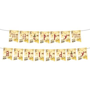 Imagem de SWIMDOG Faixa de feliz aniversário de feiticeiro, decoração de festa de feiticeiro, placa temática mágica, suprimentos de festa infantil, pano de fundo de sessão de fotos