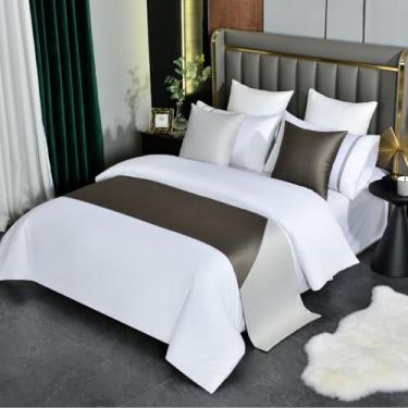 Imagem de Cachecol para cama de hotel, simples, elegante, cores contrastantes, roupa de cama, decorativa, sem desbotamento, colcha, protetora, macia, para cama de solteiro, queen size, marrom | 50 x 240 cm para