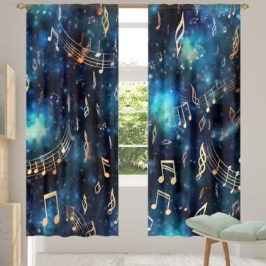 Imagem de 2 conjuntos de painéis Galaxy Notes Music cortinas transparentes arejadas com filtro leve painéis de cortina leve cortina de porta cortina para janela para sala de estar, quarto, jantar, 192 cm de