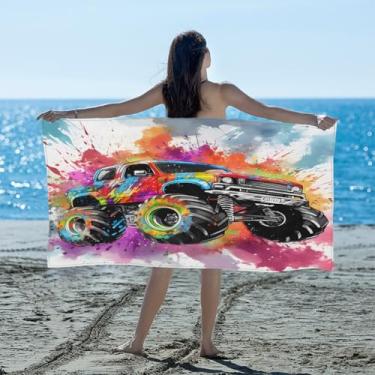 Imagem de hongjinglin Toalha de praia absorvente de secagem rápida caminhão monstro colorido frio microfibra leve toalha de piscina toalhas de banho macias sem areia para praia, natação, banheiro, chuveiro