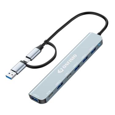 Imagem de ONFINIO Hub USB C Hub adaptador multiportas, 7 em 1, hub USB 3.0 de alumínio com 1 USB 3.0, 4 USB 2.0, 1 porta USB C e 1 porta de alimentação de 5 polegadas para PC/laptop/MacBook/iPad Pro e mais