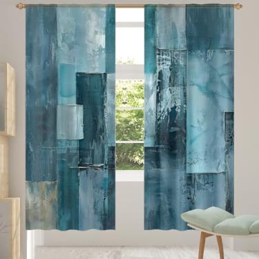 Imagem de 2 conjuntos de painéis de madeira cortinas transparentes azuis retrô cortinas transparentes arejadas com filtro leve painéis de cortina leve cortina de porta para janela para sala de estar, quarto