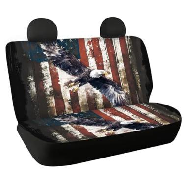 Imagem de Binienty Capa de banco traseiro vintage bandeira dos EUA águia para carro, caminhões, carrinhas, SUV, capas de banco traseiro extensíveis, ajuste universal, acessórios de carro, protetor de banco