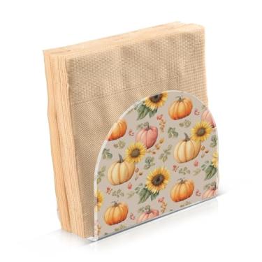 Imagem de Blueangle Pacote com 2 porta-guardanapos de girassóis e abóboras de outono - decoração de mesa de acrílico à prova de vento para cozinha e casa, dispensador de lenços de férias com porta-guardanapos