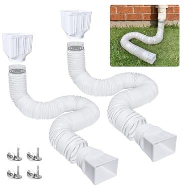Imagem de Extensíveis extensões flexíveis de 0,9 m a 3,5 m (86,4 cm - 350,5 cm) – Pacote com 2 extensores brancos de drenagem de calha de chuva, serve na maioria das calhas residenciais