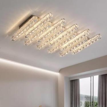 Imagem de Luminária de teto deslumbrante em cristal - Luminária minimalista em estilo italiano para sala de estar, quarto e sala de jantar contemporâneos (Retangular 70 * 40cm)