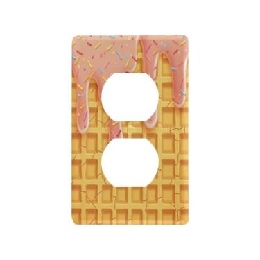 Imagem de Blueangle Placa de parede dupla para sorvete rosa, tamanho padrão, placas de cobertura de tomada elétrica de 1 gangue para decoração de quarto de escritório em casa, 4,53 x 2,76 polegadas (660)