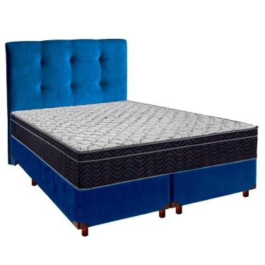 Imagem de Cama Box Azul + Colchão Casal Airtech 150 Ortobom E Cabeceira