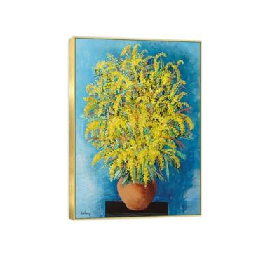 Imagem de Pintura de arte de parede de flores - imagem de decoração vintage - Mimosas-impressões em tela com moldura dourada para sala de estar 70 x 100 cm 27 x 39 pol