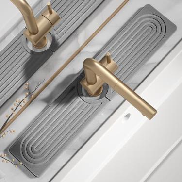 Imagem de Tapete de torneira de pedra de secagem rápida para pia de cozinha - Tapete de pia de diatomita, bandeja de pedra absorvente para balcão de banheiro, torneira de pia protetor de água fosco para balcão