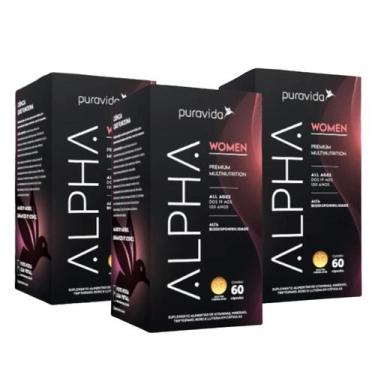 Imagem de Kit  3 Alpha Women Polivitamínico Feminino Premium Puravida - Pura Vid