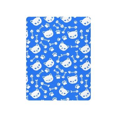 Imagem de Burbuja Lençol de berço para meninas e meninos, gato em azul, macio, respirável, lençol para berço padrão e colchões, 68,5 x 99 cm