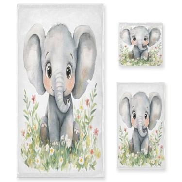 Imagem de xigua Lindo conjunto de toalhas de banheiro de elefante de bebê absorvente macio 3 peças toalha de banho toalha de mão toalhas decorativas para banheiro, academia, hotel, praia, piscina