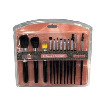 Imagem de Kit de Pincéis de Maquiagem 12 Peças, Cerdas de Nylon, Tubo de Alumínio, Cabo de Poliestireno, Compacto, 135g