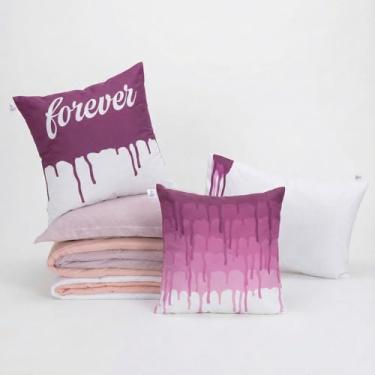 Imagem de Kit Edredom Solteiro Colorful 5 Peças, Dupla Face Linho e Hipercal 400 Fios, 2,40 x 1,80 m, com Fronha, Porta Travesseiro e Capas de Almofada (Rosa)