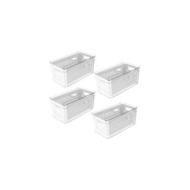 Imagem de Caixa Organizadora com Escorredor, Plástico, Transparente/Bege, 23,5x15x11cm, para Frutas e Verduras