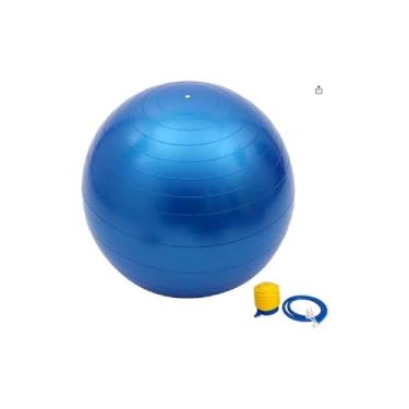 Imagem de Bola de Ginástica para Pilates, 65cm, Azul, PVC Antiderrapante, com Bomba de Ar, Sistema Antiestouro, Suporta 200kg